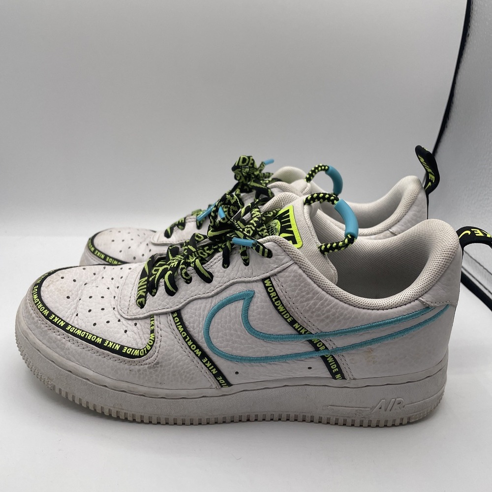 Nike Air Force 1 World Wide Pack White/Green/Blue Size 8 CK7213-100 - Picture 7 of 9